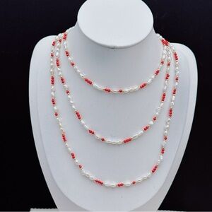 26X167 Handmade Freshwater Baroque Pearl Triple Layer Long Necklace